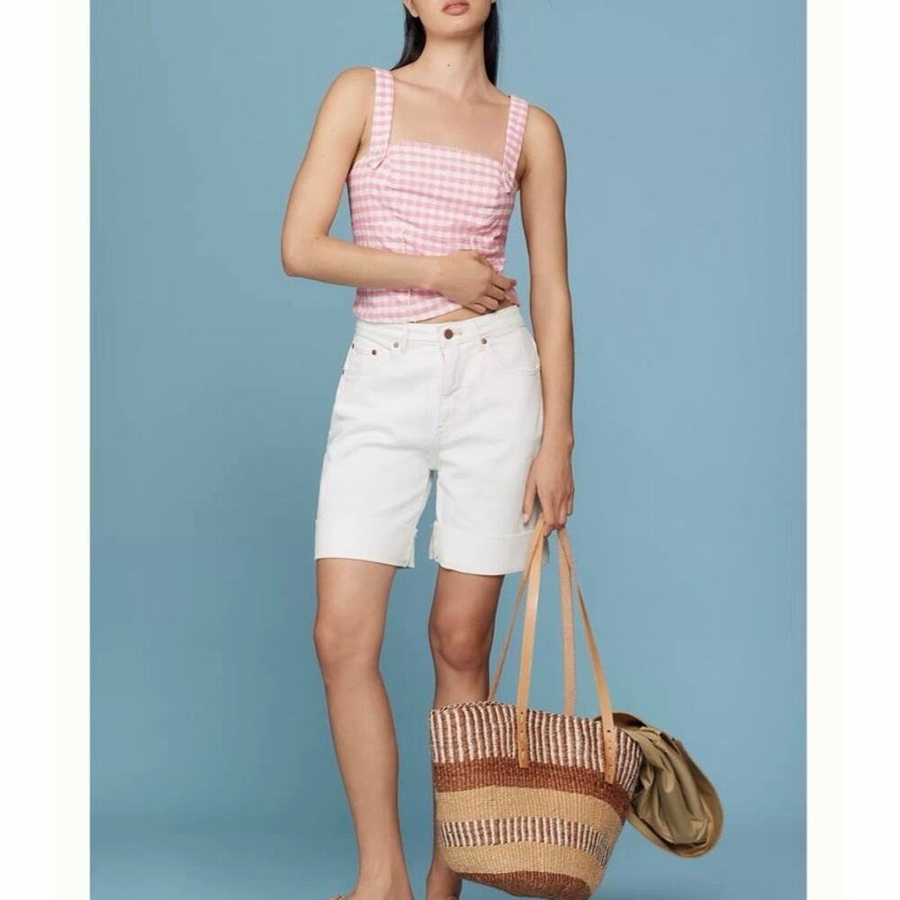 Anthropologie Pilcro Austyn High Rise Cuffed Bermuda Jean Shorts White Size 25 - Picture 10 of 10